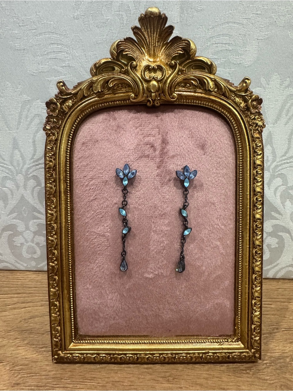 Givenchy Light Blue Rhinestone Petal Drop Earrings Designer Costume Jewelry